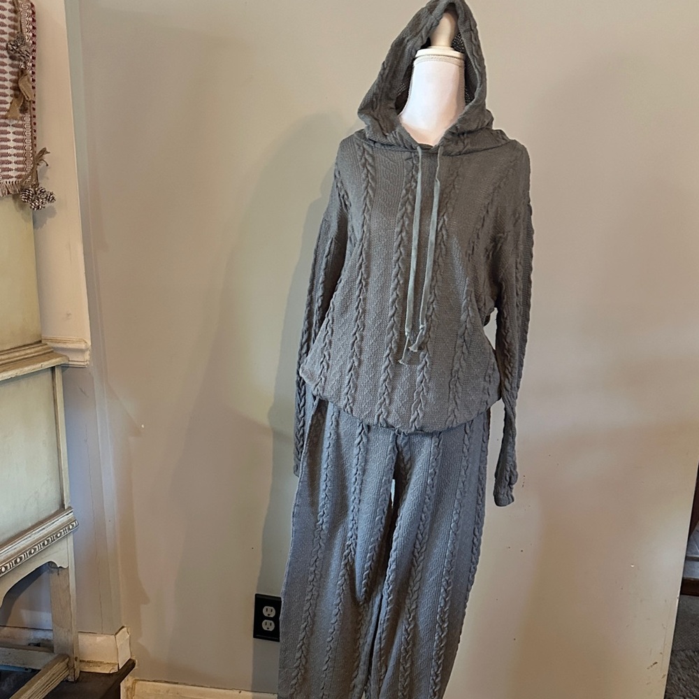 Cozy Cable-Knit Hooded Jumpsuit in Grey